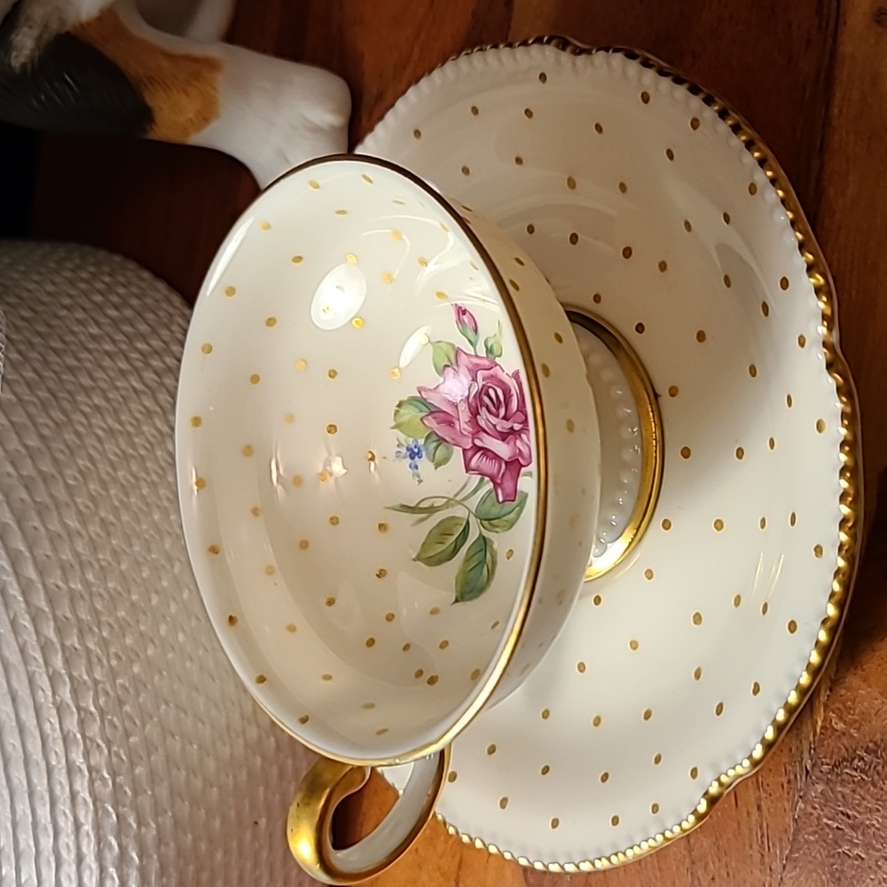 Gold Polka Dot Teacup and Saucer Set